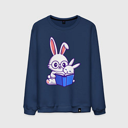 Свитшот хлопковый мужской Кролики с книжкой, цвет: тёмно-синий