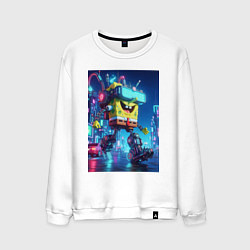 Свитшот хлопковый мужской Cyber Sponge Bob - neon glow fantasy, цвет: белый