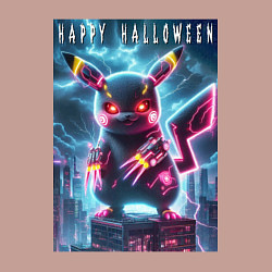 Свитшот хлопковый мужской Pikachu with a cyber claws - halloween, цвет: пыльно-розовый — фото 2