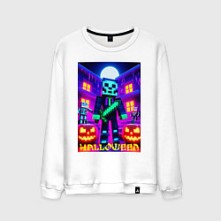 Свитшот хлопковый мужской Halloween and Minecraft - neon collaboration, цвет: белый