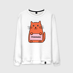 Свитшот хлопковый мужской Кот с табличкой Свободу Дурову, цвет: белый
