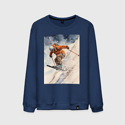 Свитшот хлопковый мужской Горные лыжи спортсмен, цвет: тёмно-синий