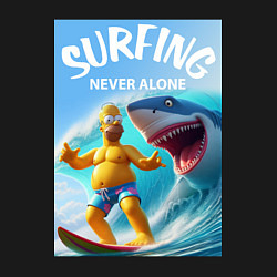 Свитшот хлопковый мужской Homer Simpson and shark - surfing never alone, цвет: черный — фото 2