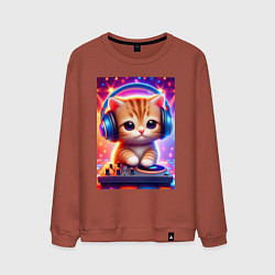 Свитшот хлопковый мужской Cutie kitten DJ - neon glow, цвет: кирпичный