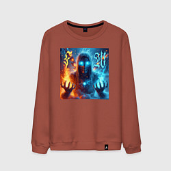 Свитшот хлопковый мужской Fire and water - neon glow, цвет: кирпичный