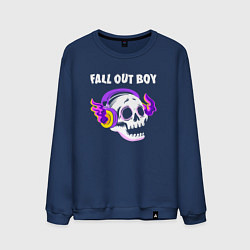 Свитшот хлопковый мужской Fall Out Boy - неоновый череп, цвет: тёмно-синий