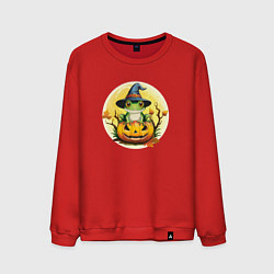 Свитшот хлопковый мужской Лягушка ведьма на тыкве, цвет: красный