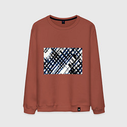 Свитшот хлопковый мужской Косая клетка бело-синяя, цвет: кирпичный