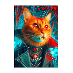 Свитшот хлопковый мужской Рыжий кот вампир - нейроарт, цвет: белый — фото 2