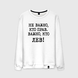 Свитшот хлопковый мужской Не важно кто прав, главное кто лев - каламбурный ю, цвет: белый