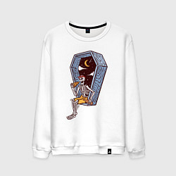 Свитшот хлопковый мужской Скелет ест пиццу, цвет: белый