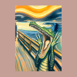 Свитшот хлопковый мужской Крокодил кричит на картине Эдварда Мунка - мем иск, цвет: пыльно-розовый — фото 2