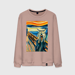 Свитшот хлопковый мужской Волк кричит на картине Эдварда Мунка - мем искусст, цвет: пыльно-розовый