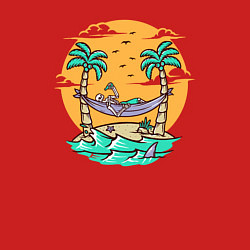 Свитшот хлопковый мужской Скелет чилит на острове, цвет: красный — фото 2