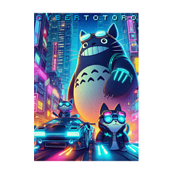 Свитшот хлопковый мужской Totoro and cats - cyberpunk, цвет: белый — фото 2