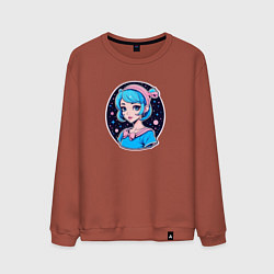 Свитшот хлопковый мужской Девушка в стиле аниме на фоне звёздного неба, цвет: кирпичный