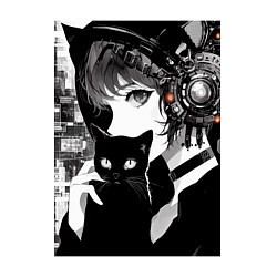 Свитшот хлопковый мужской Girl with black kitten anime - cyberpunk, цвет: белый — фото 2