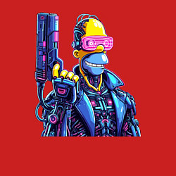 Свитшот хлопковый мужской Гомер Симпсон с пистолетом - киберпанк, цвет: красный — фото 2