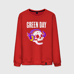 Свитшот хлопковый мужской Green Day - неоновый череп, цвет: красный