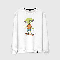 Свитшот хлопковый мужской Инопланетянин на скейте, цвет: белый
