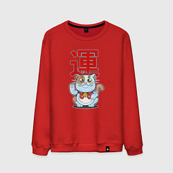Свитшот хлопковый мужской Кот на удачу, цвет: красный