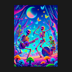 Свитшот хлопковый мужской Рок-группа скелетов даёт концерт в неоновом лесу, цвет: черный — фото 2