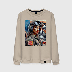 Свитшот хлопковый мужской Крутая девчонка пилот ВВС, цвет: миндальный