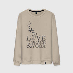 Свитшот хлопковый мужской Love peace yoga, цвет: миндальный