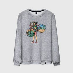 Свитшот хлопковый мужской Девушка с великом, цвет: меланж