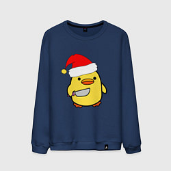 Свитшот хлопковый мужской Новогодняя утка с ножом, цвет: тёмно-синий