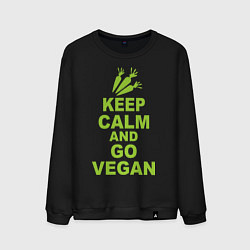 Свитшот хлопковый мужской Keep Calm & Go Vegan, цвет: черный