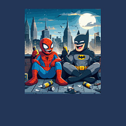 Свитшот хлопковый мужской Человек паук и Бэтмен пьют пиво на крыше небоскрёб, цвет: тёмно-синий — фото 2