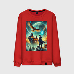 Свитшот хлопковый мужской Harry Potter and owl - Hogwarts, цвет: красный