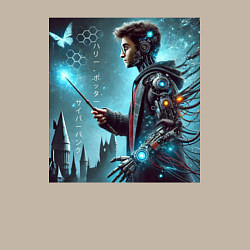 Свитшот хлопковый мужской Harry Potter with a magic wand - cyberpunk, цвет: миндальный — фото 2