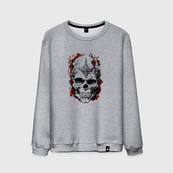Свитшот хлопковый мужской Череп с красными цветами, цвет: меланж