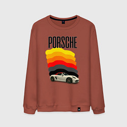 Свитшот хлопковый мужской Автомобиль Porsche на фоне флага ФРГ, цвет: кирпичный
