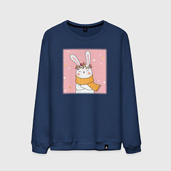 Свитшот хлопковый мужской Милый заяц с шарфом, цвет: тёмно-синий