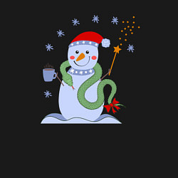 Свитшот хлопковый мужской Новогодний снеговик и змея, цвет: черный — фото 2