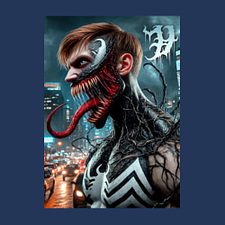 Свитшот хлопковый мужской Превращение Эдди в Венома - нейроарт фантазия, цвет: тёмно-синий — фото 2