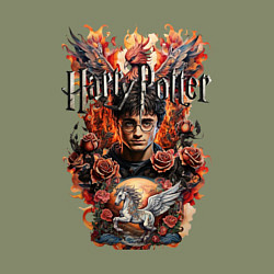 Свитшот хлопковый мужской Гарри Поттер на фоне феникса и пегаса, цвет: авокадо — фото 2