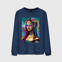 Свитшот хлопковый мужской The Gioconda of our days is eclectic, цвет: тёмно-синий