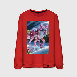 Свитшот хлопковый мужской Кристальный волк на снегу, цвет: красный