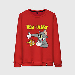 Свитшот хлопковый мужской Том и Джерри - кот и мышь, цвет: красный