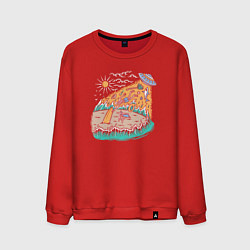 Свитшот хлопковый мужской НЛО на пляже, цвет: красный