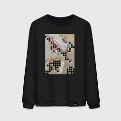 Свитшот хлопковый мужской Геометрическая абстракция с кругами, цвет: черный