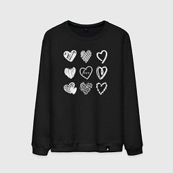 Свитшот хлопковый мужской Hearts love hand draw, цвет: черный