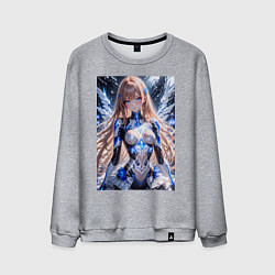Свитшот хлопковый мужской Девушка с кибернетическими крыльями, цвет: меланж