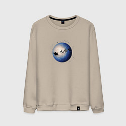 Свитшот хлопковый мужской Санта на оленях - темный, цвет: миндальный