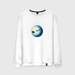 Свитшот хлопковый мужской Санта на оленях - светлый, цвет: белый