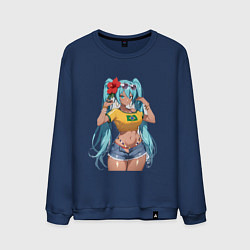 Свитшот хлопковый мужской Miku Hatsune с цветком, цвет: тёмно-синий